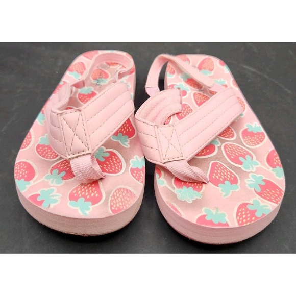 Toddler Girl Size XL 11/12 Cat & Jack Flip-Flops Shoe W Strap Pink Strawberry - Picture 1 of 3